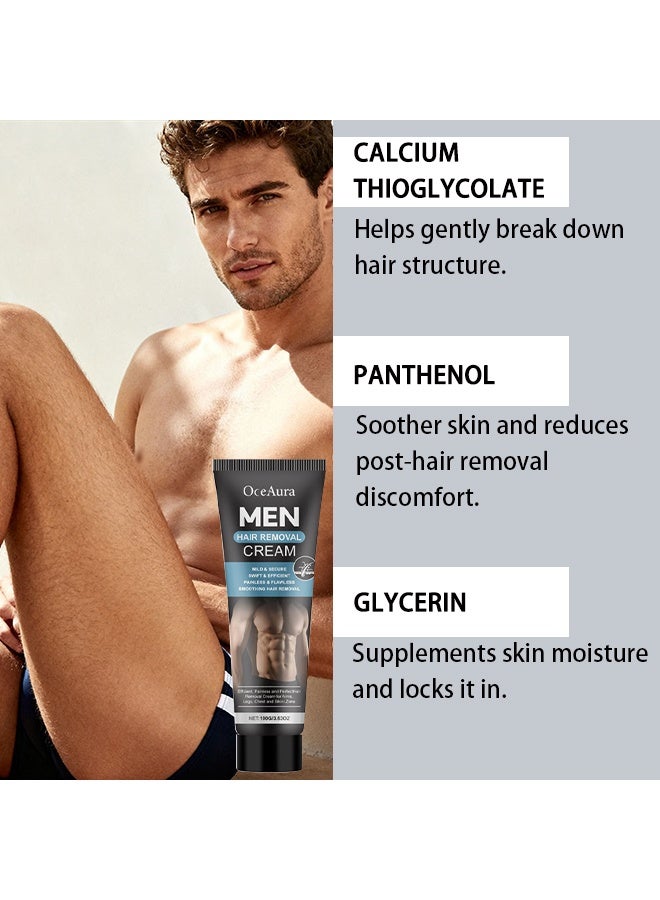OceAura Men Hair Removal Cream, Effective Painless Flawless Soothing Depilatory Cream for Arms Legs Chest and Pubic Area - Suitable for All Skin Types - Image 3